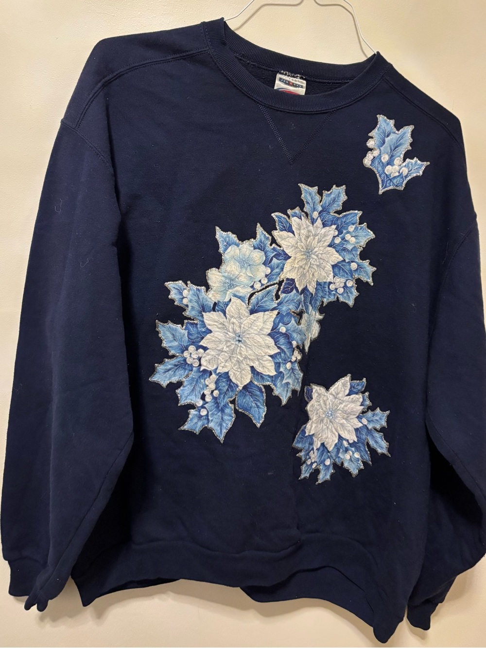 Blue Crewneck with Flowers